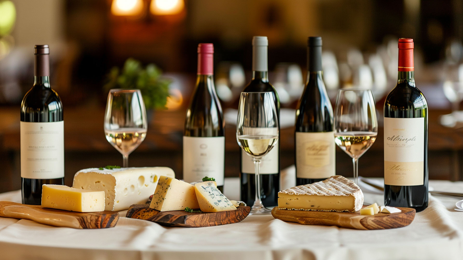 Wine bottles and artisan cheeses prepared for the Hurst Park Residents Association Wine Tasting event in West Molesey.